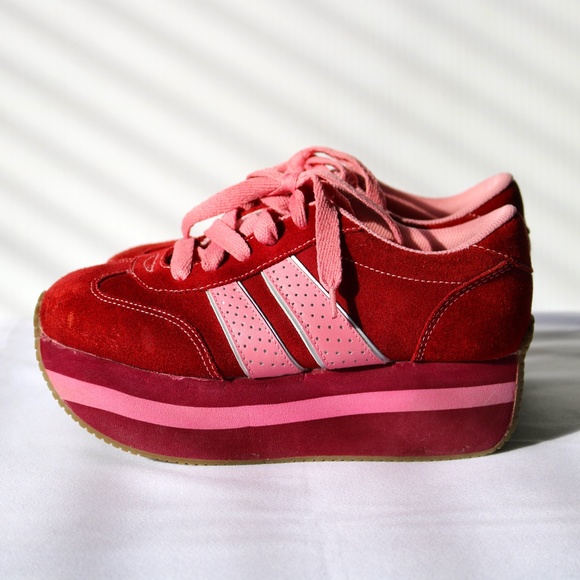 Transit Shoes - TRANSIT Y2K Platform Sneakers Red Pink Suede Shoes Size 37 (US 6.5) Vintage